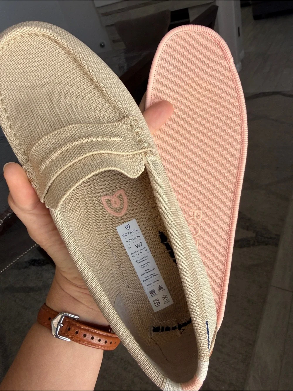 Rothy’s The Driver Loafers Women’s 7 Tan Beige Knit Slip On Flats